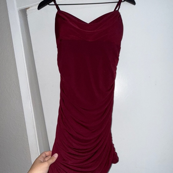 Emerald Sundae Elegant Burgundy Draped Mini Dress - Picture 5 of 5